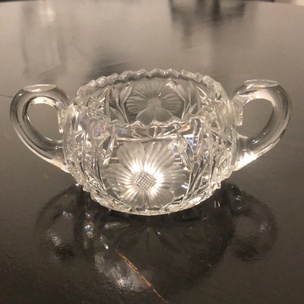 Vintage Elegant Cut Etched Glass Sugar Bowl